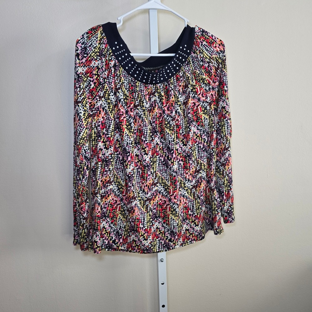 Kasper Sportswear Womens Long Sleeve Embellished Neck‎ Top Size M Multicolor